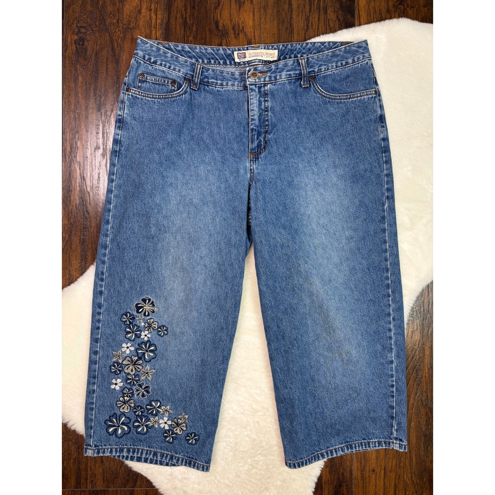 Faded Glory Denim Capris 16W Vintage Y2K Floral Embroidered Cropped Jeans Women